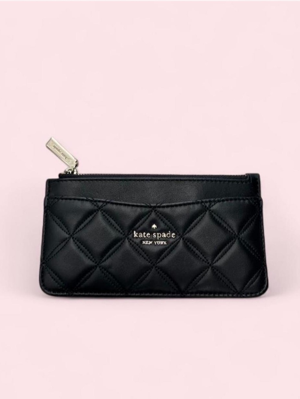 kate spade Black Quilted Leather Zip Wallet Cardholder